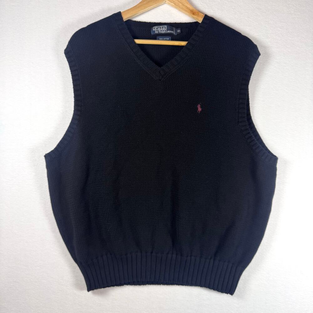 POLO RALPH LAUREN Black Sweater Vest Grandpacore 100% Cotton Size XL
